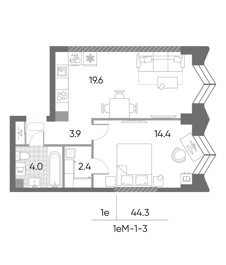 2-комн., 44.3 м², 3/43 этаж, ЖК «ЗилАрт»