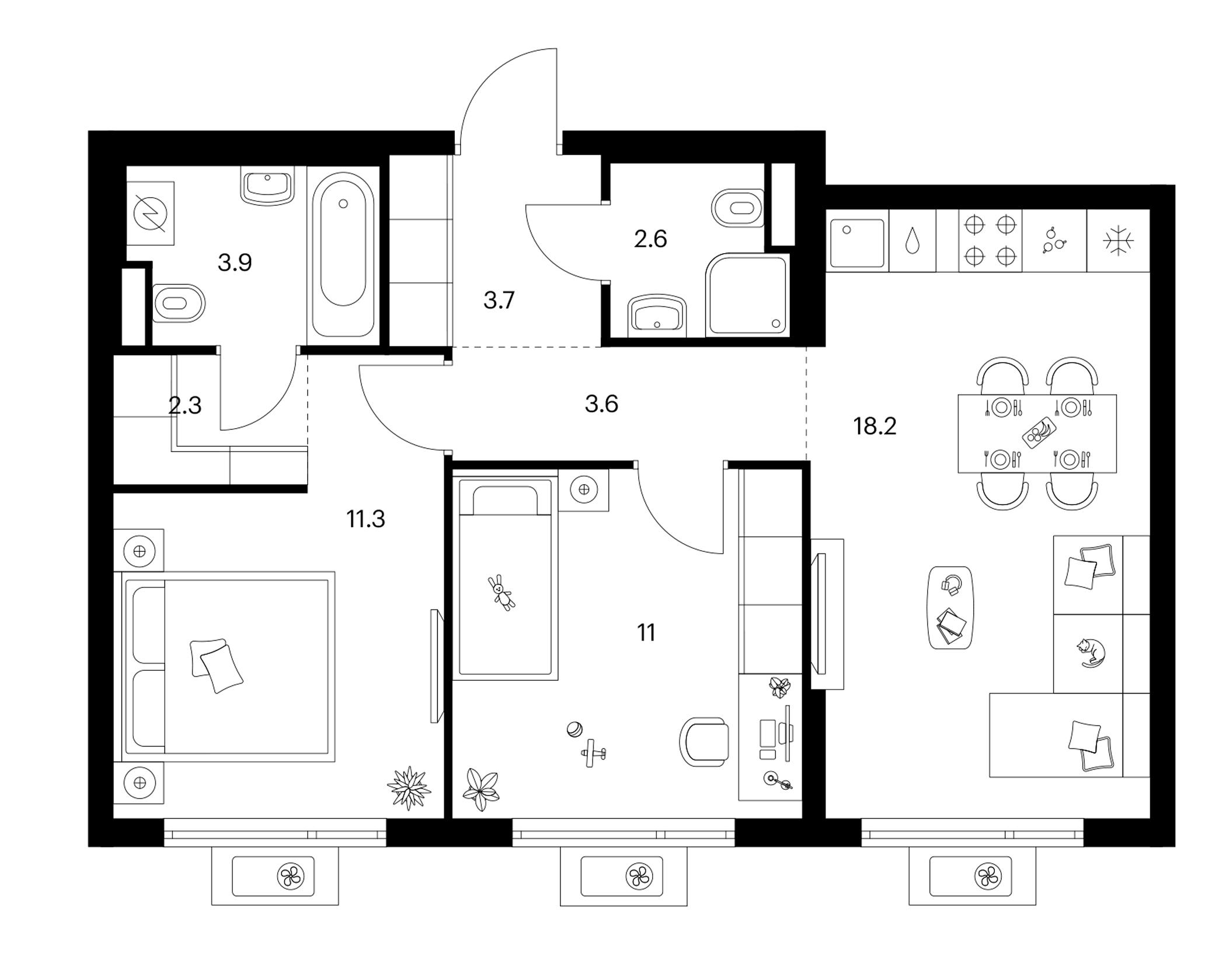2-комн., 56.6 м², 10/17 этаж, ЖК «Белая Дача парк»