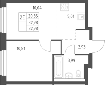 2-комн., 32.78 м², 13/17 этаж, ЖК «Горки Парк»