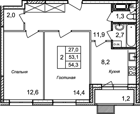 2-комн. Квартал Светлый