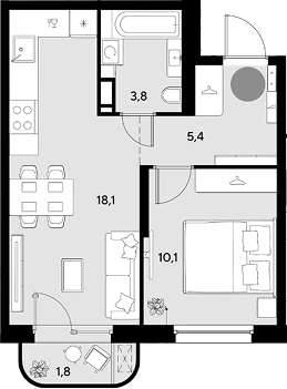 1-комн. квартира, 37.4 м² в ЖК Грейд — фото 2