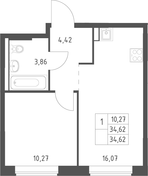 2-комн., 34.62 м², 8/12 этаж, ЖК «Большое Юрлово»