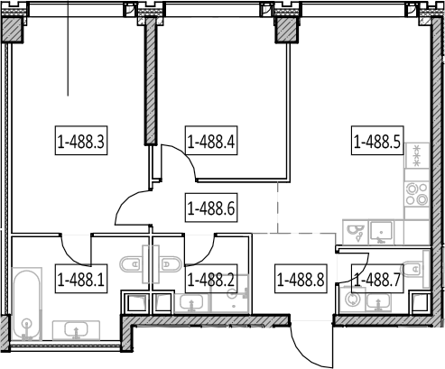 3-комн., 66.5 м², 46/57 этаж, ЖК «Айс Тауэрс»