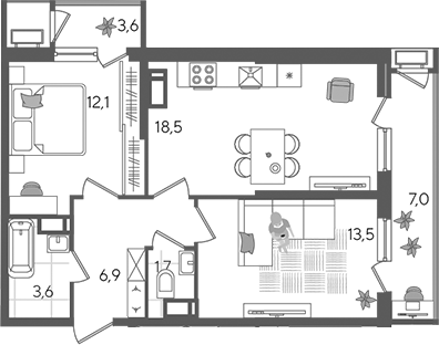 3-комн. квартира, 56.3 м² в ЖК Рекорд — фото 2