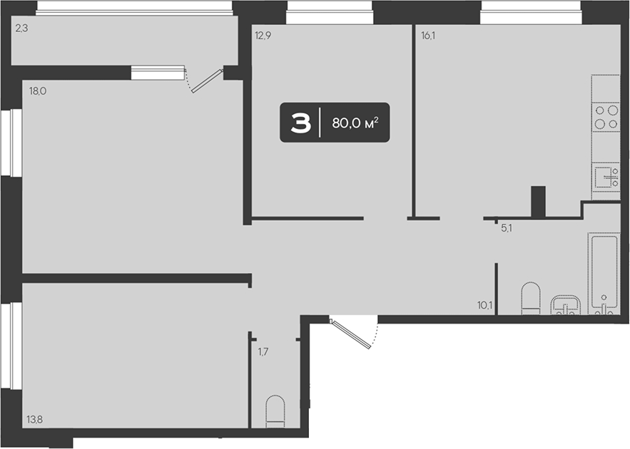 3-комн. квартира, 77.7 м² в ЖК Архитектор. ГК ЮгСтройИнвест — фото 2