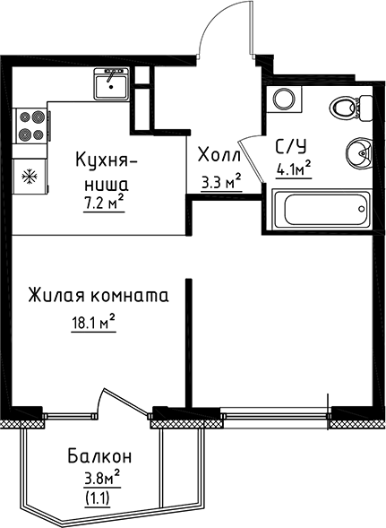 Студия, 32.7 м², 8/8 этаж, ЖК «Коллекция»