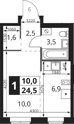 Студия, 24.5 м², 2/17 этаж, ЖК «1-й Ясеневский»