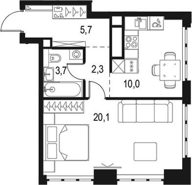 1-комн., 41.8 м², 32/50 этаж, ЖК «Левел Южнопортовая»