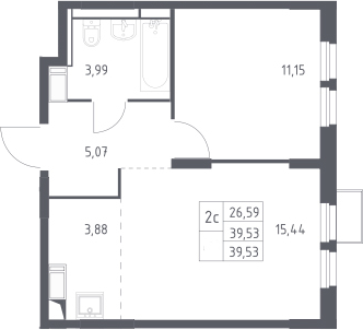 2-комн., 39.53 м², 19/25 этаж, ЖК «Большое Путилково»