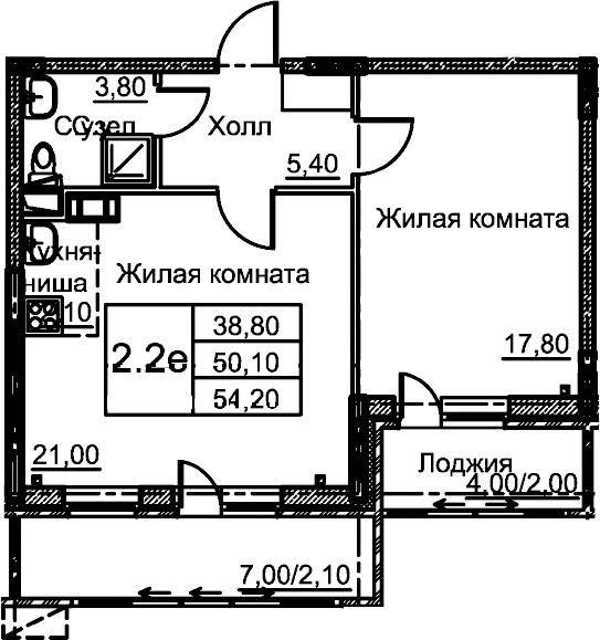 2-комн., 50.1 м², 1/12 этаж, ЖК «Кашинцево»