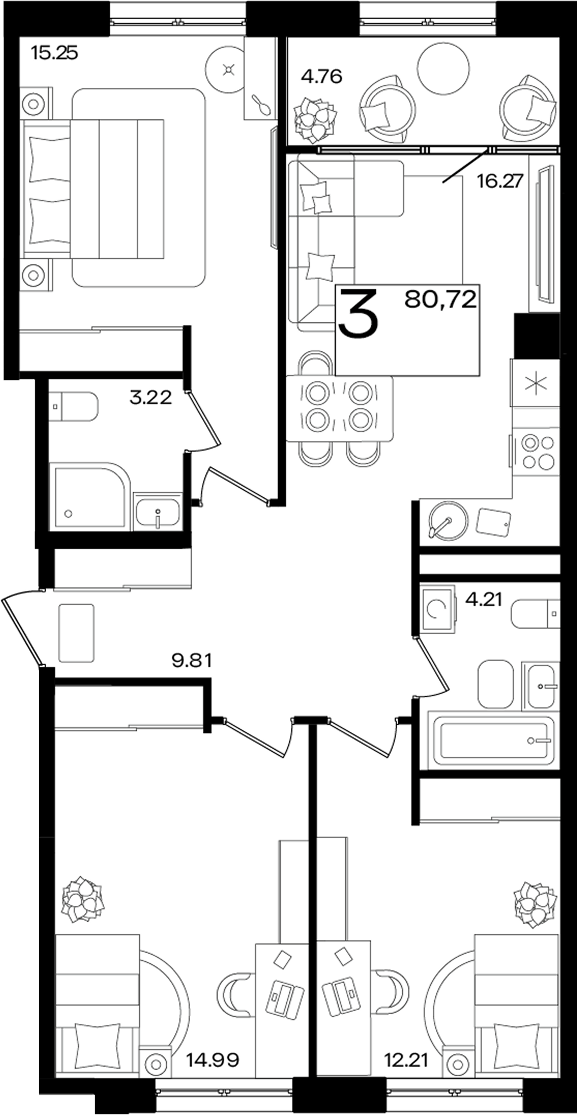 4-комн. квартира, 75.87 м² в ЖК Патрики — фото 2