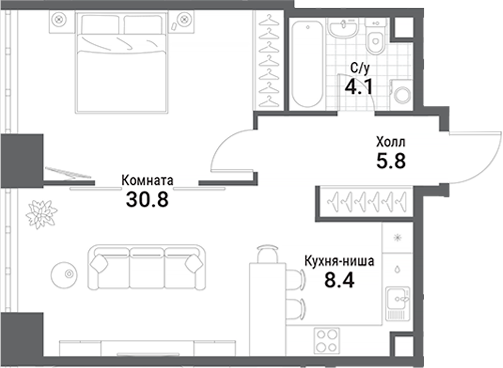 Студия, 49.1 м², 12/19 этаж, ЖК «Нагатино Ай-Лэнд»