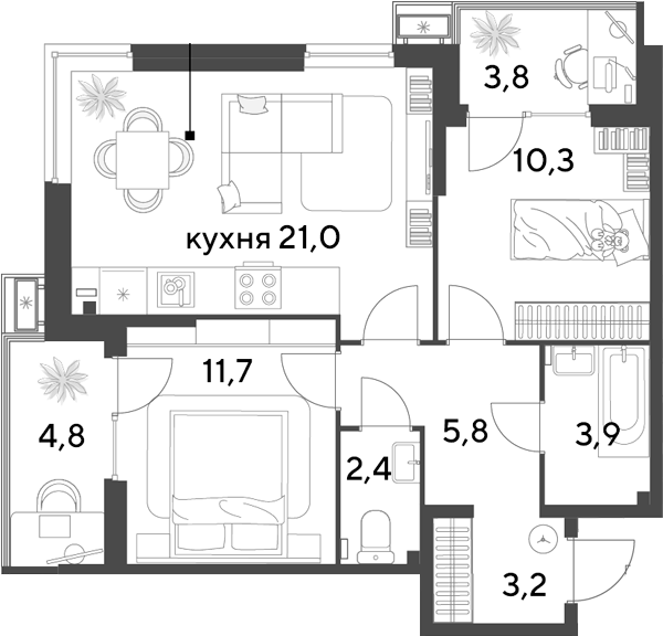 3-комн. квартира, 58.3 м² в ЖК Парк Победы — фото 2
