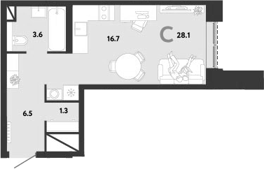 Студия, 28.1 м², 15/33 этаж, ЖК «Страна.Заречная»