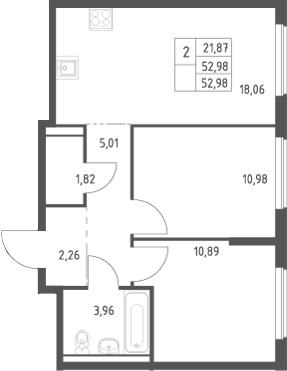 3-комн., 52.98 м², 4/9 этаж, ЖК «Большое Юрлово»