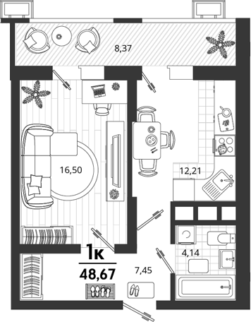1-комн. квартира, 40.3 м² в ЖК Родные Просторы — фото 2
