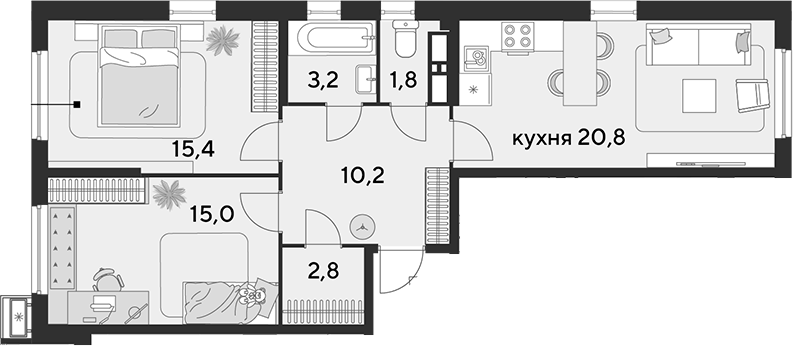 3-комн. квартира, 69.2 м² в ЖК Парк Победы — фото 2