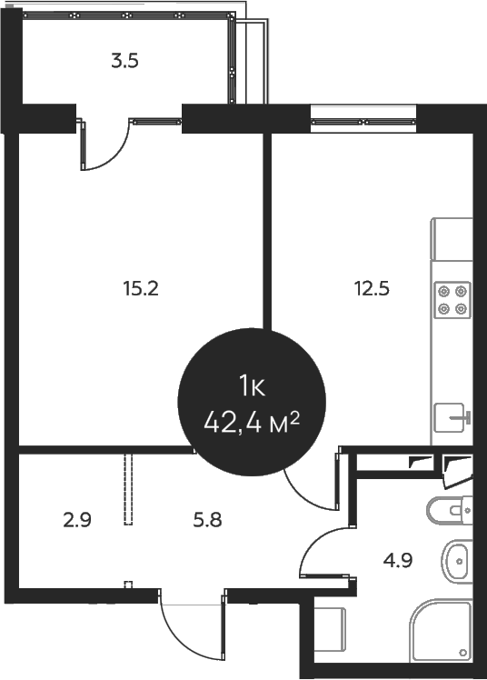 1-комн., 41.3 м², 2/3 этаж, ЖК «Павлово 3»
