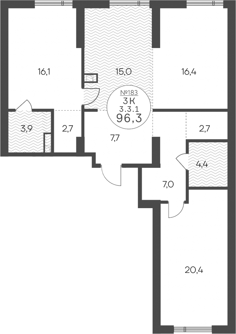 3-комн., 96.3 м², 3/41 этаж, ЖК «Клубный квартал КРЫЛАТСКАЯ 33»