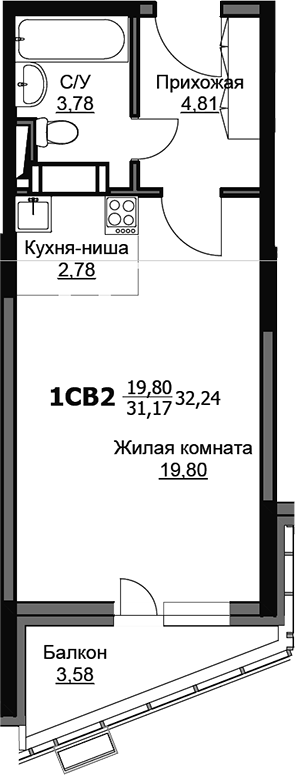 Студия, 31.15 м², 8/17 этаж, ЖК «Соболевка»