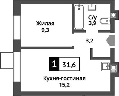 2-комн., 31.6 м², 3/9 этаж, ЖК «Никольский квартал Отрада»