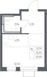 Студия, 25.93 м², 9/12 этаж, ЖК «Богдановский лес»