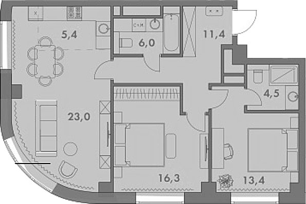 3-комн., 80 м², 29/35 этаж, ЖК «Родина Парк»
