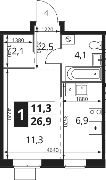 Студия, 26.9 м², 15/17 этаж, ЖК «1-й Ясеневский»