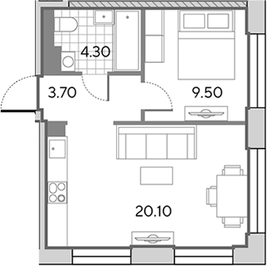 2-комн., 37.6 м², 17/30 этаж, ЖК «Вейв»