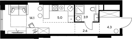 Студия, 29.9 м², 19/46 этаж, ЖК «НЕКСУС от Аквилон»