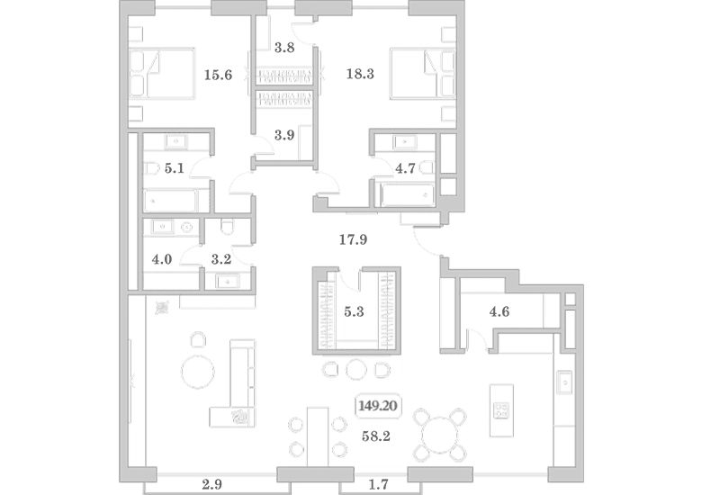 3-комн. квартира, 144.6 м² в ЖК Граф Толстой — фото 2