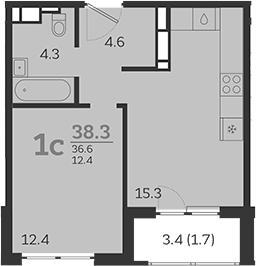 2-комн. квартира, 36.6 м² в ЖК Все Свои VIP — фото 3