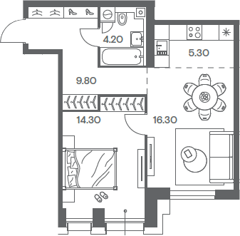 2-комн., 49.9 м², 15/35 этаж, ЖК «Инджой»
