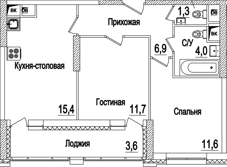 3-комн., 50.9 м², 18/22 этаж, ЖК «Рассказово»