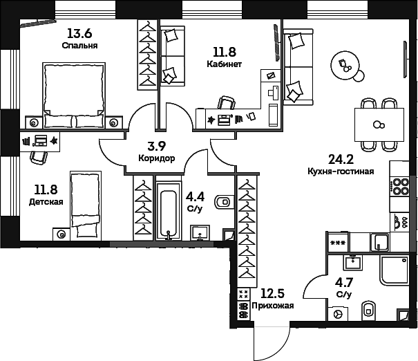 4+ комнаты, 86.9 м², 21/27 этаж, ЖК «ЭРА»