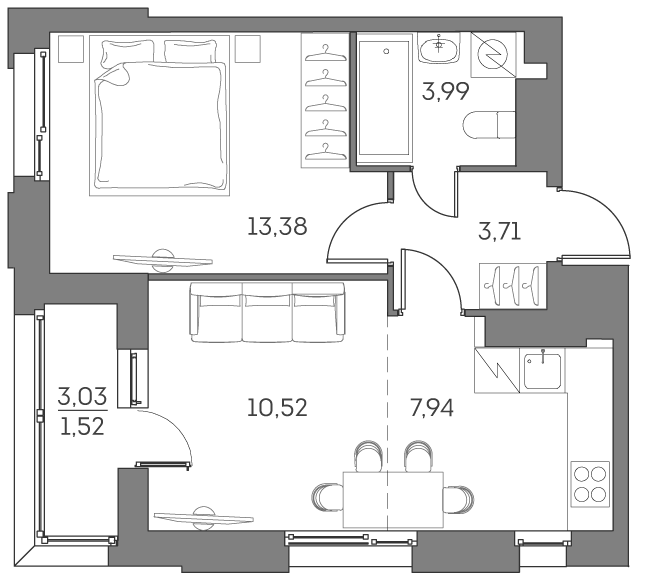 2-комн., 39.54 м², 23/25 этаж, ЖК «Аквилон БИСАЙД 2.0»
