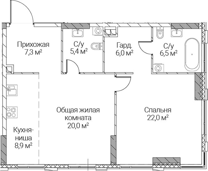 2-комн., 76.1 м², 20/36 этаж, ЖК «СЕЗАР СИЛИКА»