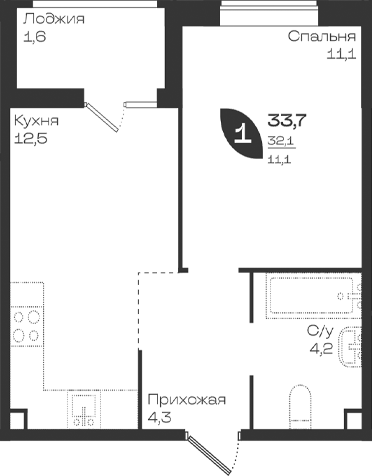 1-комн. квартира, 32.1 м² в ЖК Ботаника — фото 2