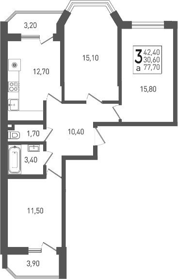 3-комн. квартира, 70.6 м² в ЖК ЖК «Кубанская Крепость» — фото 2