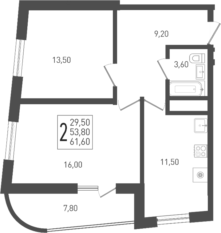 2-комн. квартира, 53.8 м² в ЖК ЖК «Кубанская Крепость» — фото 3