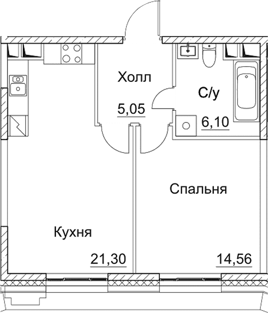 2-комн., 47.01 м², 5/11 этаж, ЖК «СЕЗАР СИТИ»