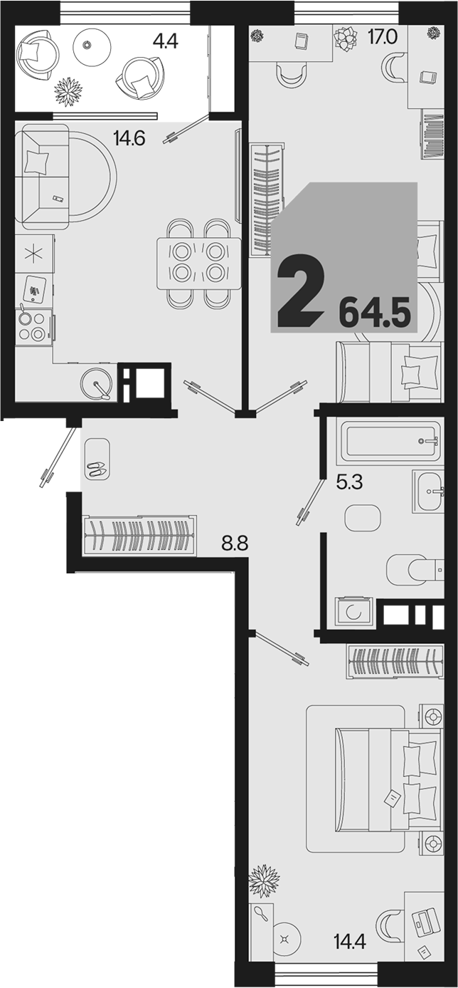2-комн. квартира, 60.1 м² в ЖК Первое место — фото 2