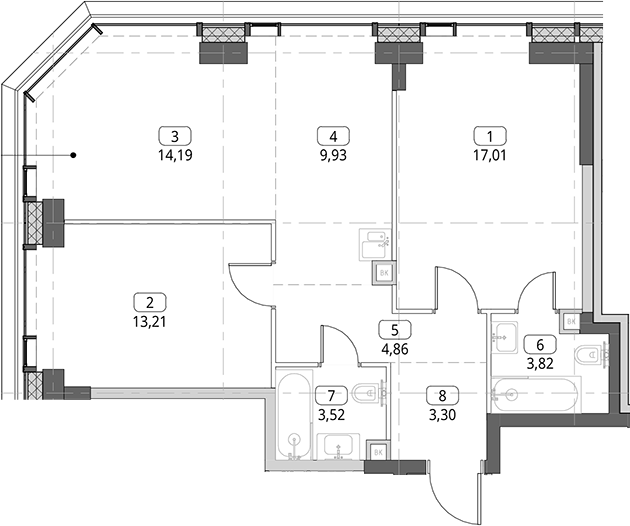 3-комн., 69.84 м², 10/56 этаж, ЖК «СИТИДЗЕН»