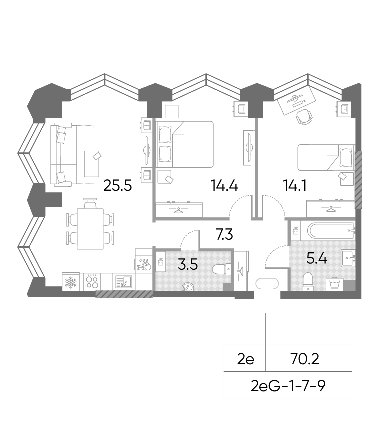 3-комн., 70.2 м², 7/43 этаж, ЖК «ЗилАрт»