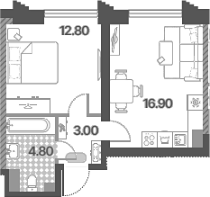 2-комн., 37.5 м², 26/58 этаж, ЖК «Обручева 30»