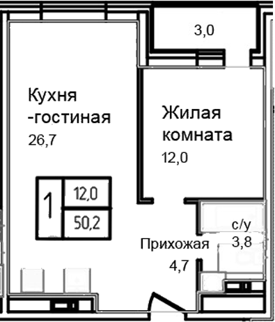 2-комн., 47.2 м², 8/12 этаж, ЖК «Троицкий»