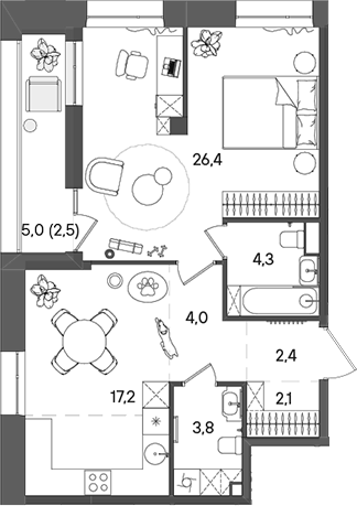 2-комн., 60.2 м², 11/16 этаж, ЖК «СТОУН Райз»