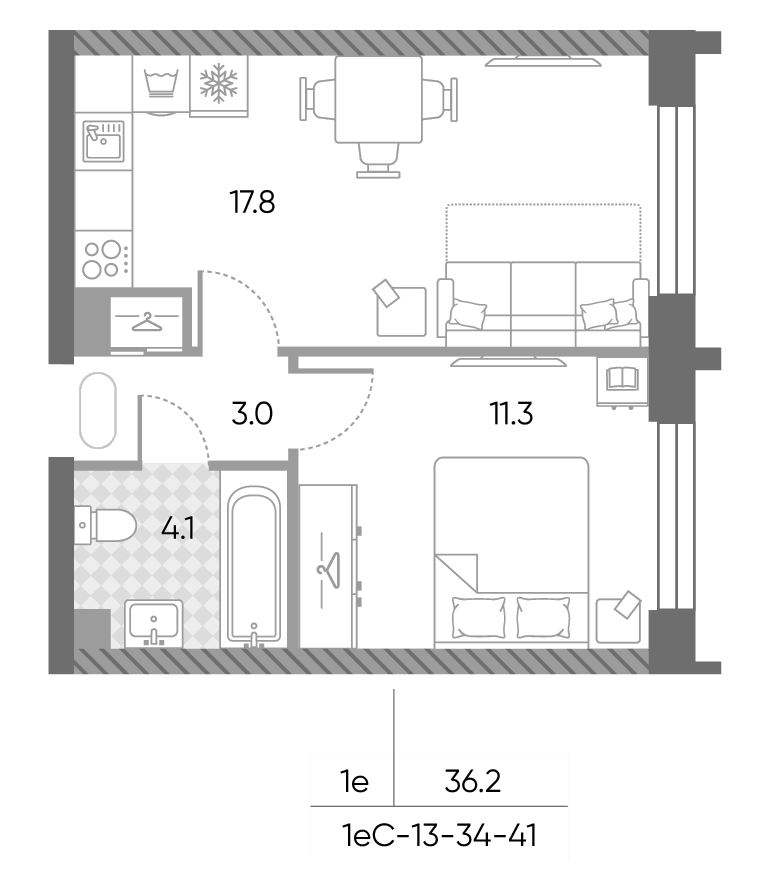 2-комн., 36.2 м², 41/43 этаж, ЖК «ЗилАрт»