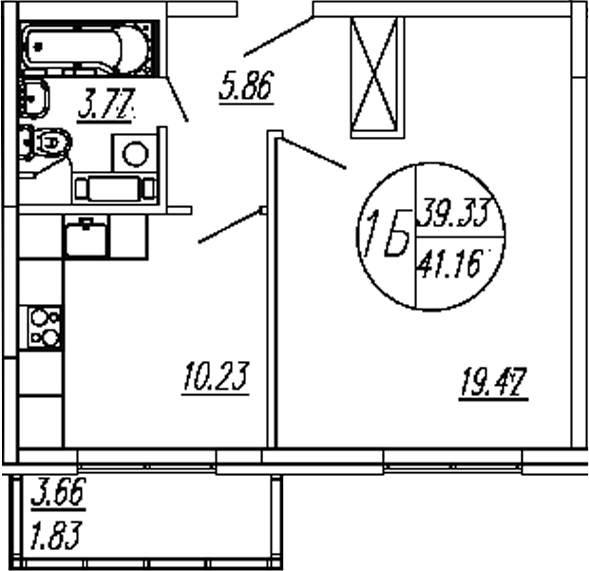 1-комн., 39.33 м², 4/4 этаж, ЖК «Шолохово»