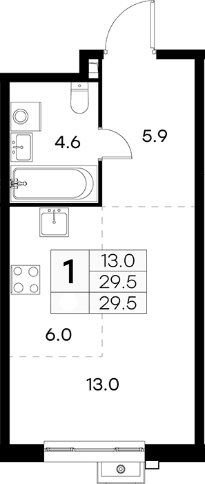 Студия, 29.5 м², 19/23 этаж, ЖК «Куркино 15»